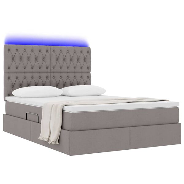 vidaXL Cama com arruma&ccedil;&atilde;o e LED Cinzento-acastanhado 140 x 200 cm