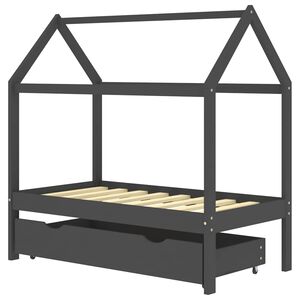vidaXL Cama p/ crian&ccedil;as c/ gaveta 70x140 cm pinho maci&ccedil;o cinza-escuro