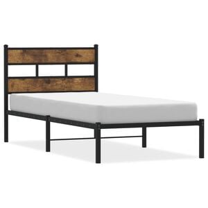 vidaXL Estrutura de cama sem colch&atilde;o 75x190 cm metal carvalho fumado