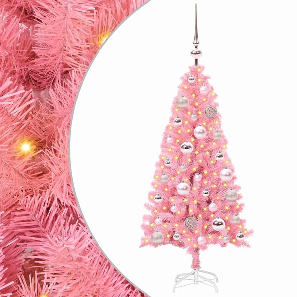 vidaXL &Aacute;rvore de Natal com 150 LEDs com suporte Rosa 120 cm PVC