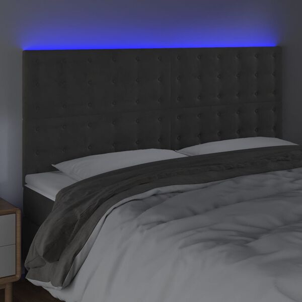 vidaXL Cabeceira de cama c/ LED veludo 160x5x118/128 cm cinza-escuro