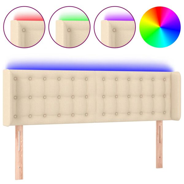 vidaXL Cabeceira de cama c/ luzes LED tecido 147x16x78/88 cm cor creme