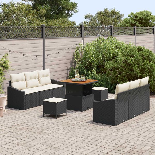 vidaXL Conjunto de Sof&aacute; de Jardim 9 pcs Preto Rattan Sint&eacute;tico