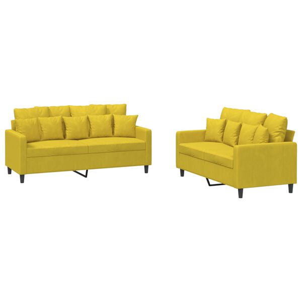 vidaXL 2 pcs conjunto de sof&aacute;s com almofad&otilde;es veludo amarelo
