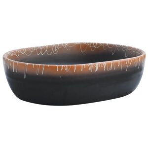 vidaXL Lavat&oacute;rio de bancada oval 47x33x13 cm cer&acirc;mica preto e laranja