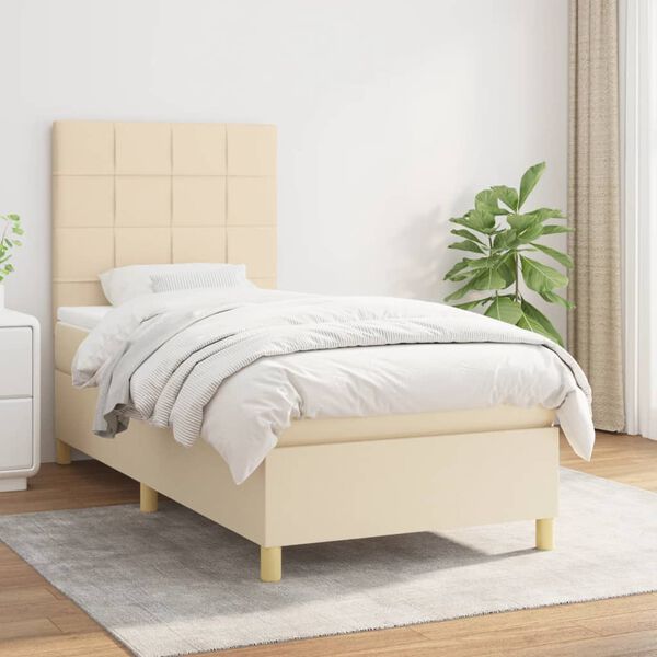 vidaXL Cama com molas/colch&atilde;o 90x190 cm tecido cor creme