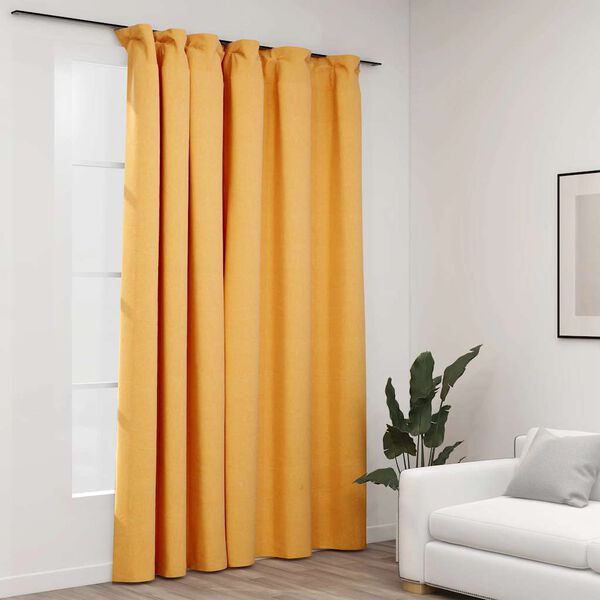 vidaXL Cortinas opacas aspeto linho com ganchos 290x245 cm amarelo