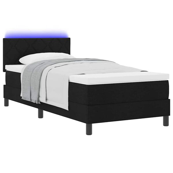 vidaXL Cama Box com colch&atilde;o com led Preto 90 x 200 cm tecido
