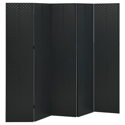 vidaXL Divisórias/biombos com 5 painéis 2 pcs aço 200x180 cm preto
