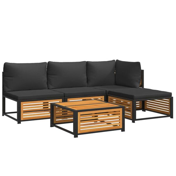 vidaXL 5 pcs conjunto de sof&aacute;s de jardim com almofad&otilde;es ac&aacute;cia maci&ccedil;a