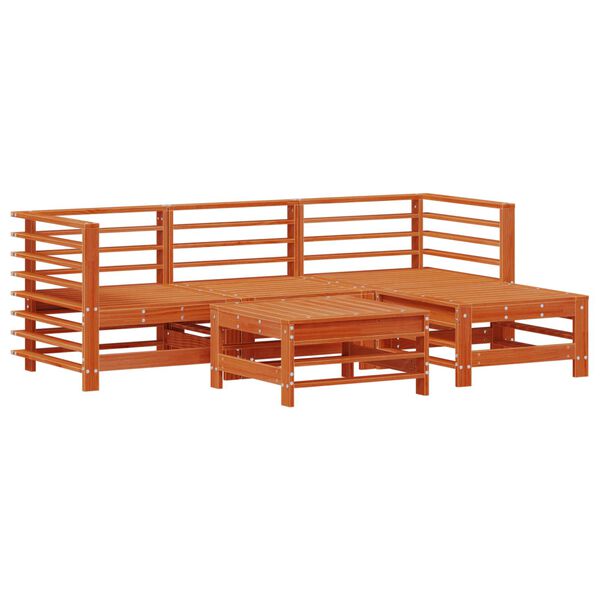 vidaXL Conjunto de Lounge de Jardim 5 pcs Castanho Cera