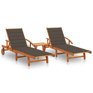 vidaXL Espregui&ccedil;adeiras com mesa e almofad&otilde;es 2 pcs ac&aacute;cia maci&ccedil;a