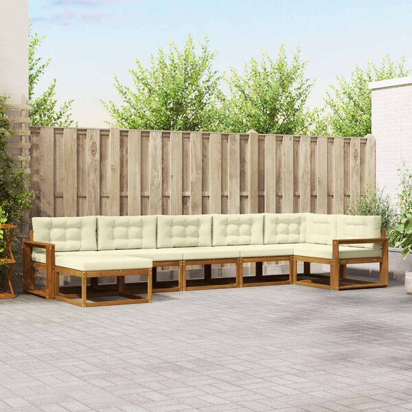 vidaXL Conjunto de Sof&aacute;s para Exterior 7 pcs Natural e Creme