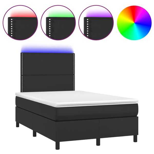 vidaXL Cama box spring c/ colchão/LED 120x200cm couro artificial preto