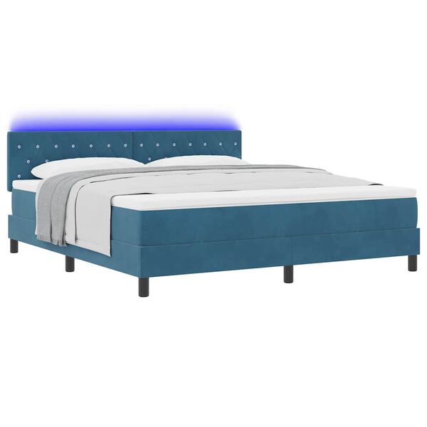 vidaXL Cama Box Spring LED com colch&atilde;o Azul Escuro 180 x 200 cm Veludo