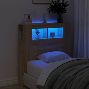 vidaXL Cabeceira c/ LEDs 100x18,5x103,5 deriv. madeira carvalho sonoma