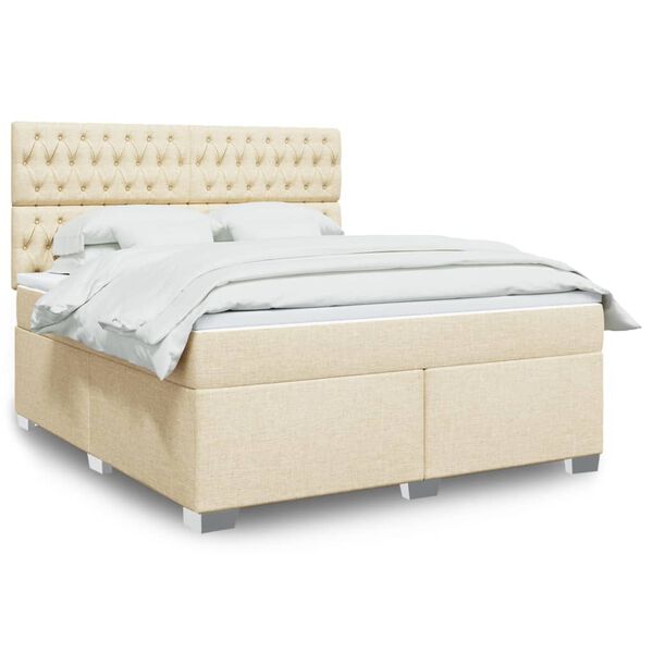 vidaXL Cama com molas/colch&atilde;o 180x200 cm tecido cor creme
