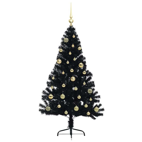 vidaXL &Aacute;rvore de Natal Artificial Pr&eacute;-iluminada Preto 150 cm PVC