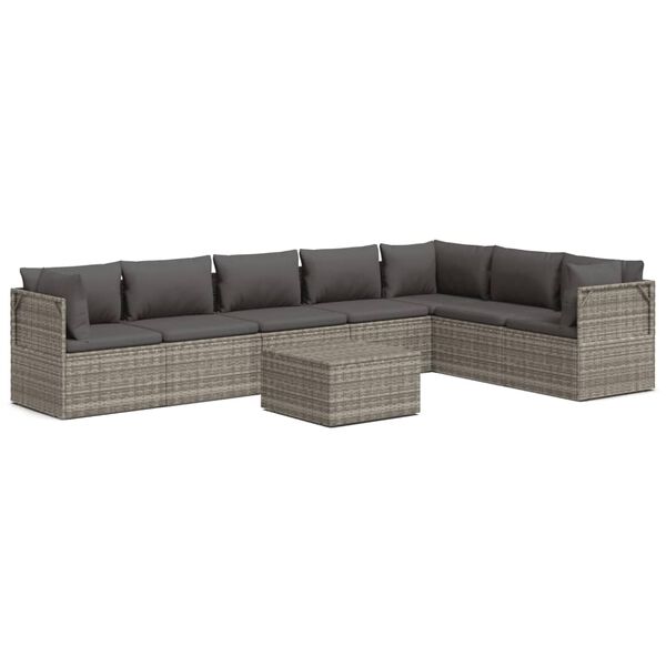 vidaXL 8 pcs conjunto lounge de jardim c/ almofad&otilde;es vime PE cinzento