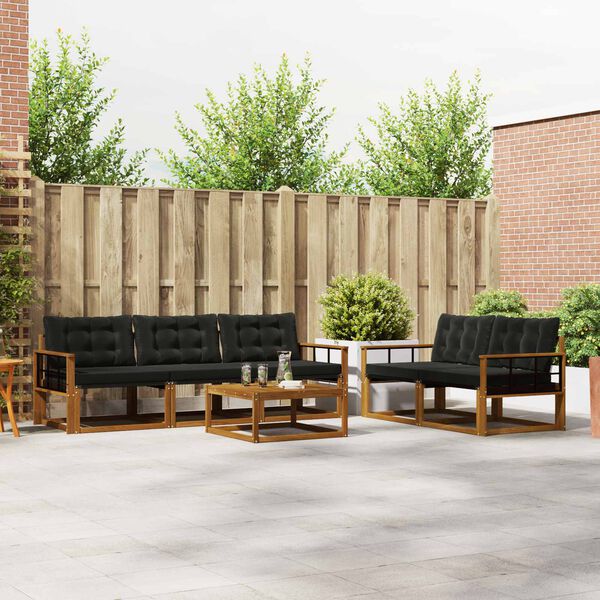 vidaXL Conjunto de Sof&aacute;s para Exterior 6 pcs Natural e Preto