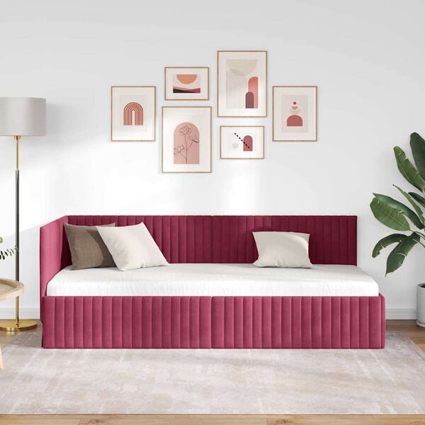vidaXL Estrutura de Cama de Canto Vinho Vermelho 80 cm x 200 cm Veludo
