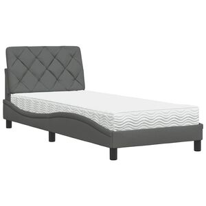 vidaXL Cama com colch&atilde;o 90x200 cm tecido cinzento-escuro