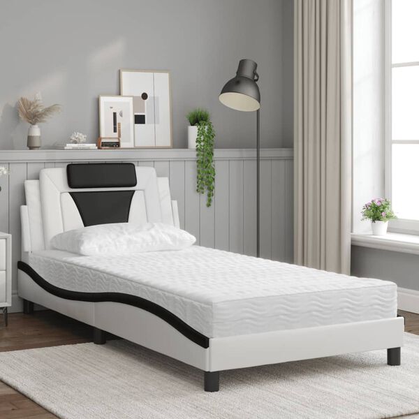 vidaXL Cama Viana com colch&atilde;o 100x200 cm couro artificial branco e preto