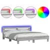 vidaXL Estrutura cama c/ cabeceira/luzes LED 180x200cm cinzento sonoma