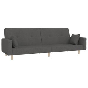 vidaXL Sof&aacute;-cama 2 lugares com duas almofadas tecido cinzento-escuro