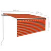 vidaXL Toldo autom. c/ estore/LED/sensor vento 3x2,5m laranja/castanho
