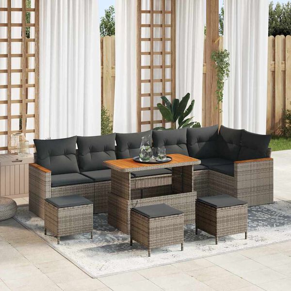 vidaXL Conjunto de Sof&aacute; de Jardim 10 pcs Cinzeto Rattan Sint&eacute;tico