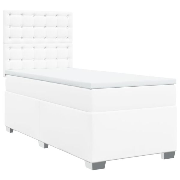 vidaXL Cama com molas/colch&atilde;o 100x200 cm couro artificial branco