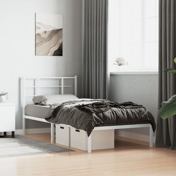 vidaXL Estrutura de cama com cabeceira 90x200 cm metal branco