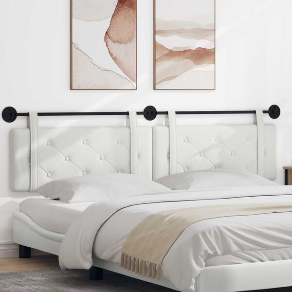 vidaXL Cabeceira Suspensa Branco 210 x 55 x 5 cm Couro Sint&eacute;tico