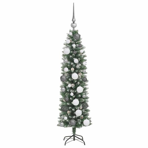 vidaXL &Aacute;rvore Slim de Natal Artificial Verde e Branco 120 cm