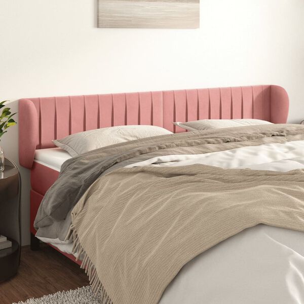 vidaXL Cabeceira de cama c/ abas veludo 183x23x78/88 cm rosa