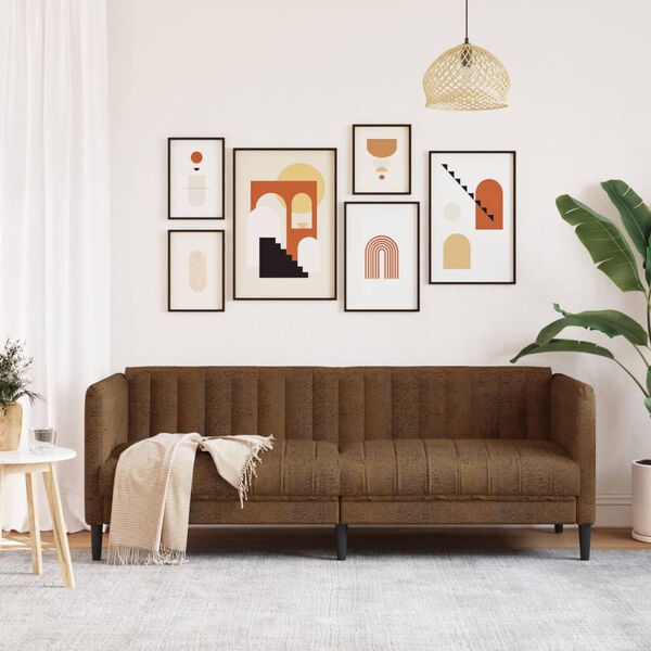 vidaXL Sof&aacute; de 3 lugares camur&ccedil;a artificial castanho