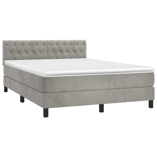 vidaXL Cama box spring c/ colch&atilde;o/LED 140x190 cm veludo cinzento