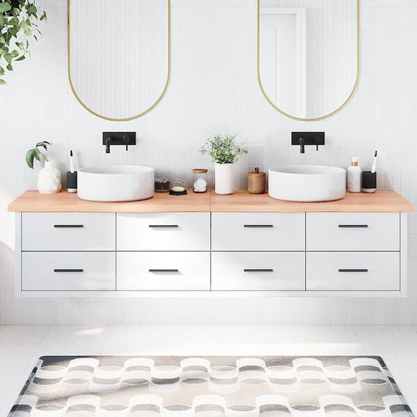 vidaXL Bancada p/ WC 220x60x(2-4) cm madeira maci&ccedil;a tratada castanho