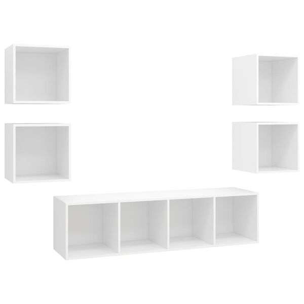 vidaXL 5 pcs conjunto de m&oacute;veis de TV contraplacado branco