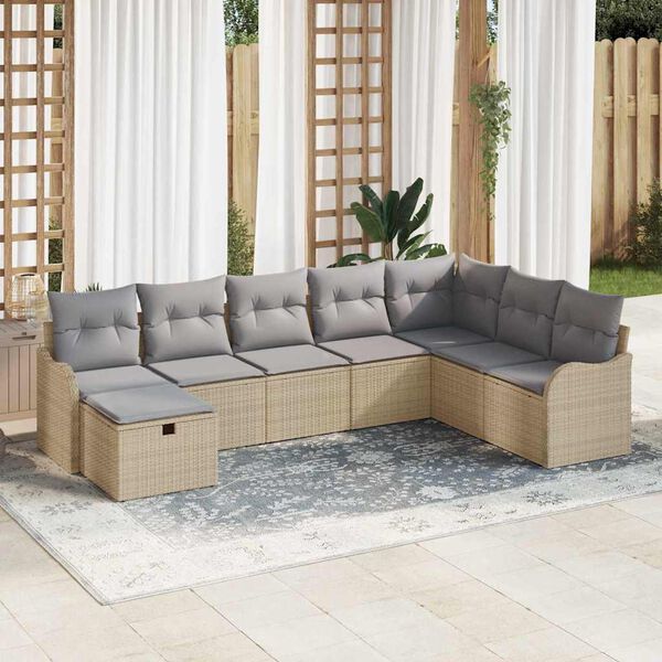 vidaXL Conjunto de Sof&aacute; de Jardim 8 pcs Bege Rattan Sint&eacute;tico