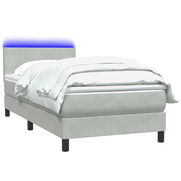 vidaXL Cama box spring c/ colch&atilde;o e LED 100x220 cm veludo cinza-claro