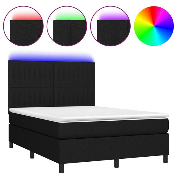 vidaXL Cama box spring c/ colch&atilde;o e LED 140x200 cm tecido preto