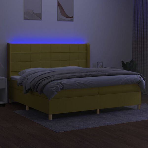 vidaXL Cama box spring c/ colch&atilde;o e LED 200x200 cm tecido verde