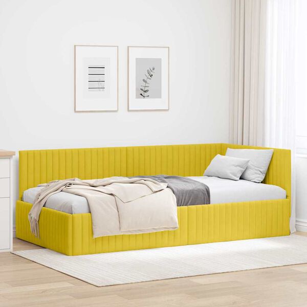 vidaXL Estrutura de Cama de Canto Amarelo 100 cm x 200 cm Veludo