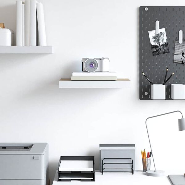 vidaXL Prateleira de parede suspensa 40x23x3,8cm MDF carvalho e branco