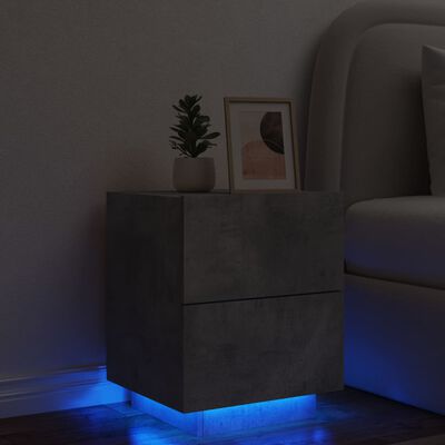 vidaXL Mesa de cabeceira c/ luzes LED derivados madeira cinza cimento