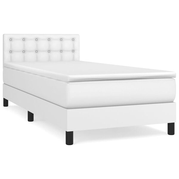 vidaXL Cama com molas/colchão 100x200 cm couro artificial branco