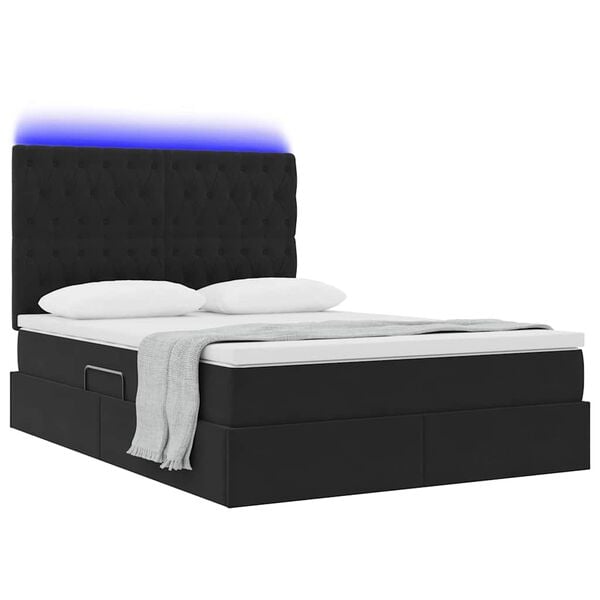 vidaXL Cama com arruma&ccedil;&atilde;o e LED com colch&atilde;o Preto 140 x 190 cm Veludo