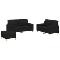 vidaXL 3 pcs conjunto de sofás com almofadas tecido preto